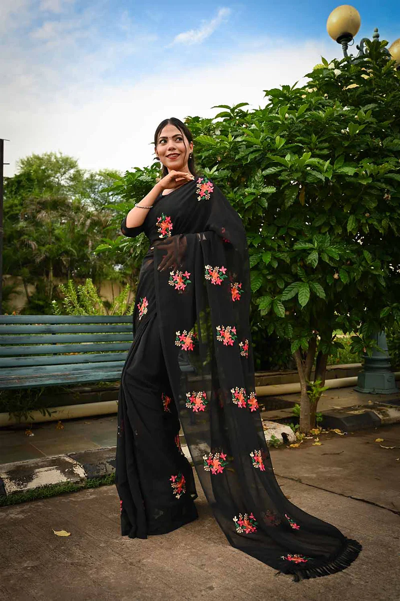 Ready To Wear Georgette Embroidered Saree